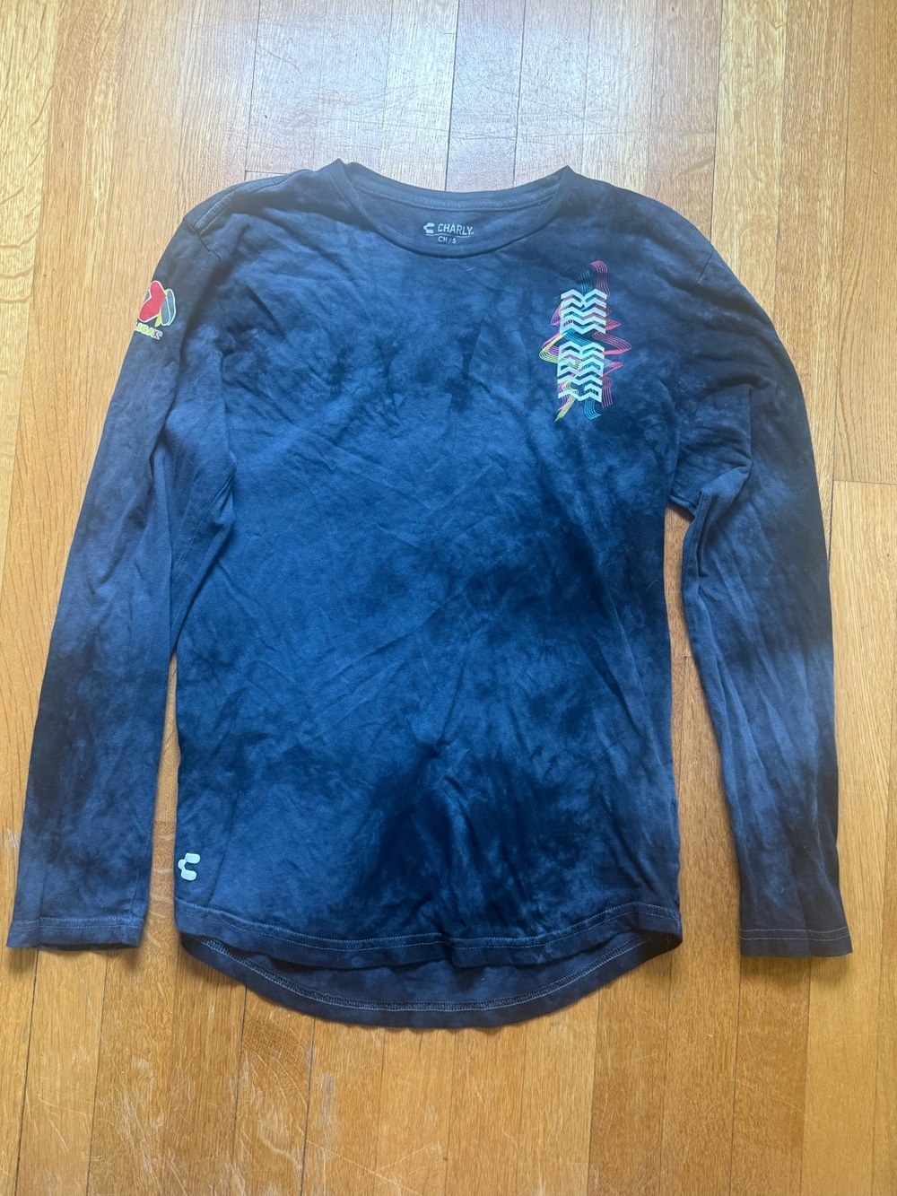 Charly Blue Tie-Dye Long Sleeve Tee with Colorful Logo